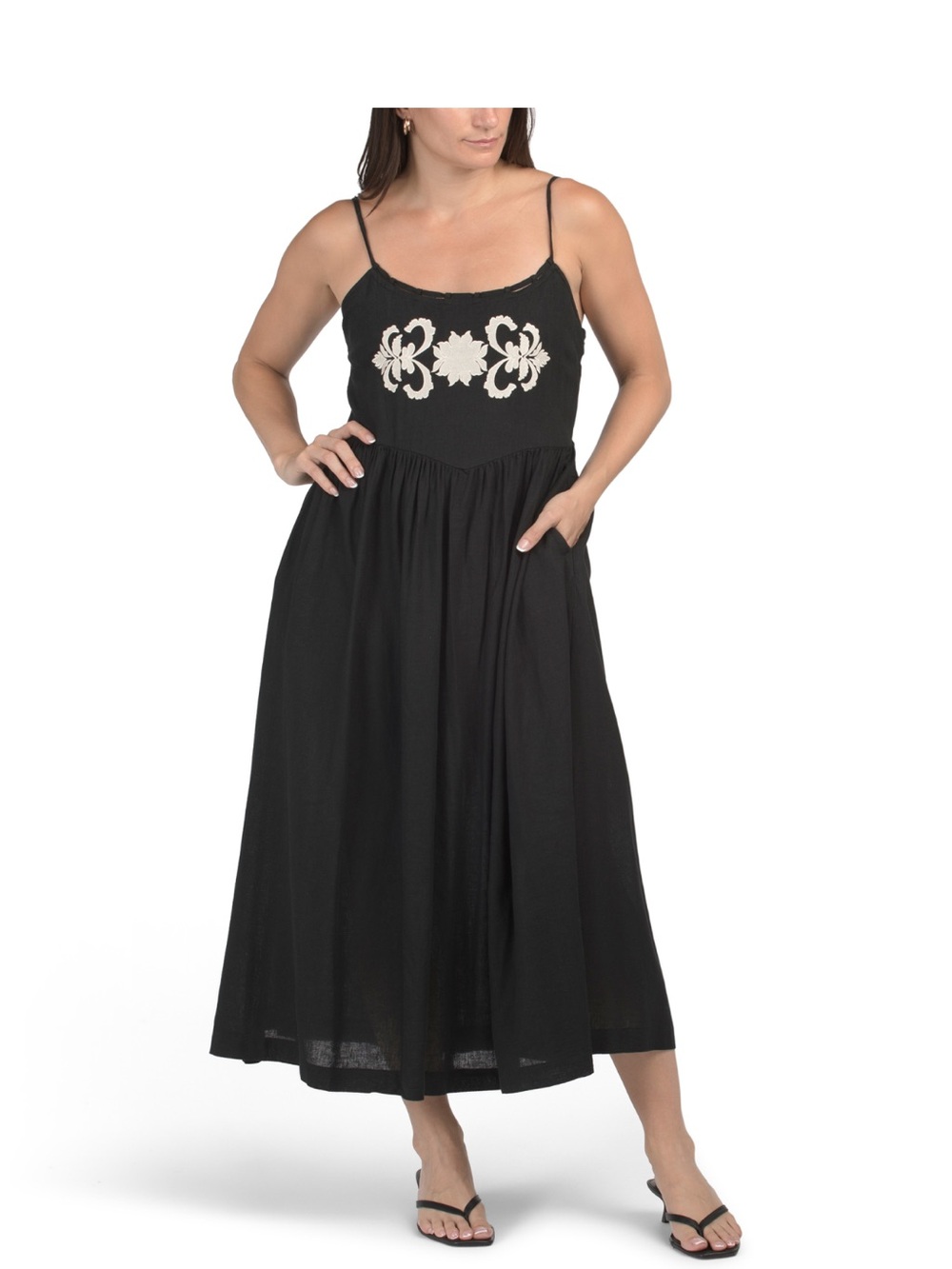 Nicole Miller New York Organic Linen Blend Embroidered Maxi Dress